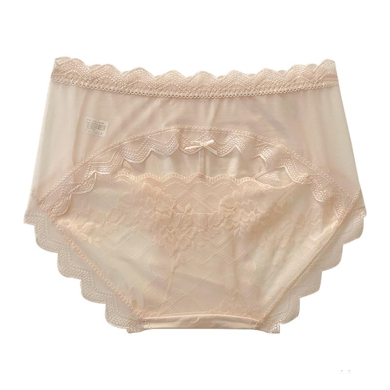 Plus Size Women's Light Luxury Lace Mesh Hollow Skin Friendly Breathable Comfortable Non Trace Mid Waist Underwear