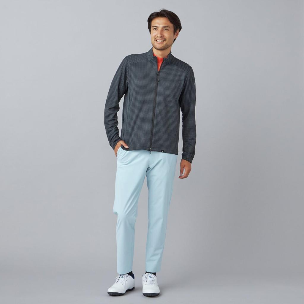 Golf Wear Knit Gingham Jacquard Easy to Move Limo 2XL [Mizuno] Long-Sleeve Full-Zip Blouson, Sweat-Wicking, Quick-Drying, In, 52MCD001, Men's, Black,