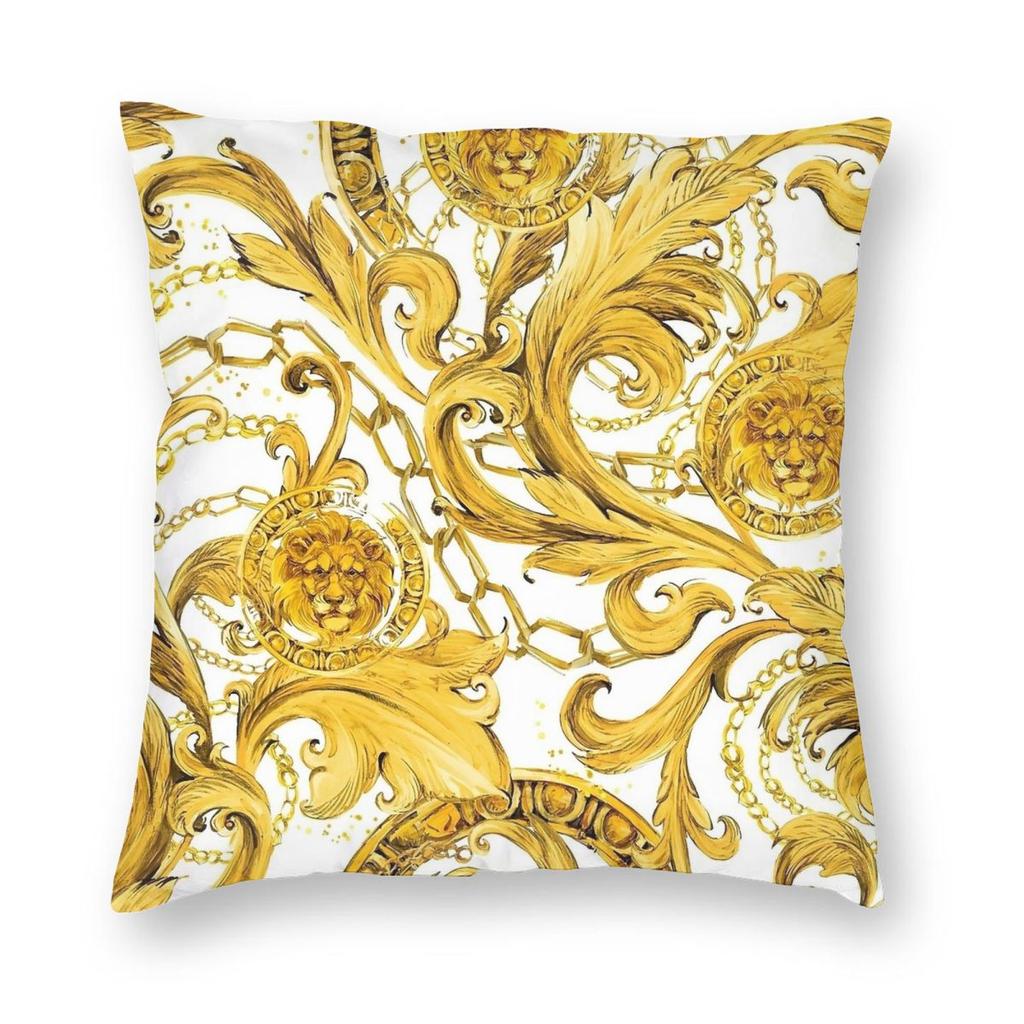 Golden Lion Damask Ornament Pillowcase Printing Cushion Cover Decorations Baroque Throw Pillow Case Cover Home Zippered 45*45cm
