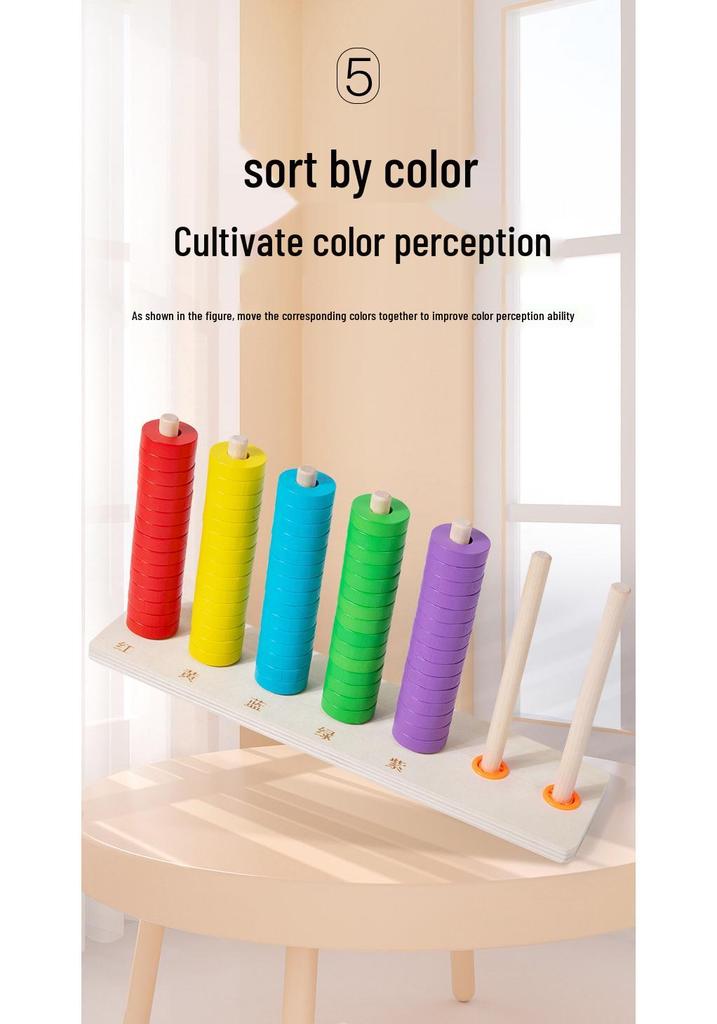 Wooden Montessori Rainbow Ring Stacking Tower - Number Calculation Educational Toy for Kindergarten