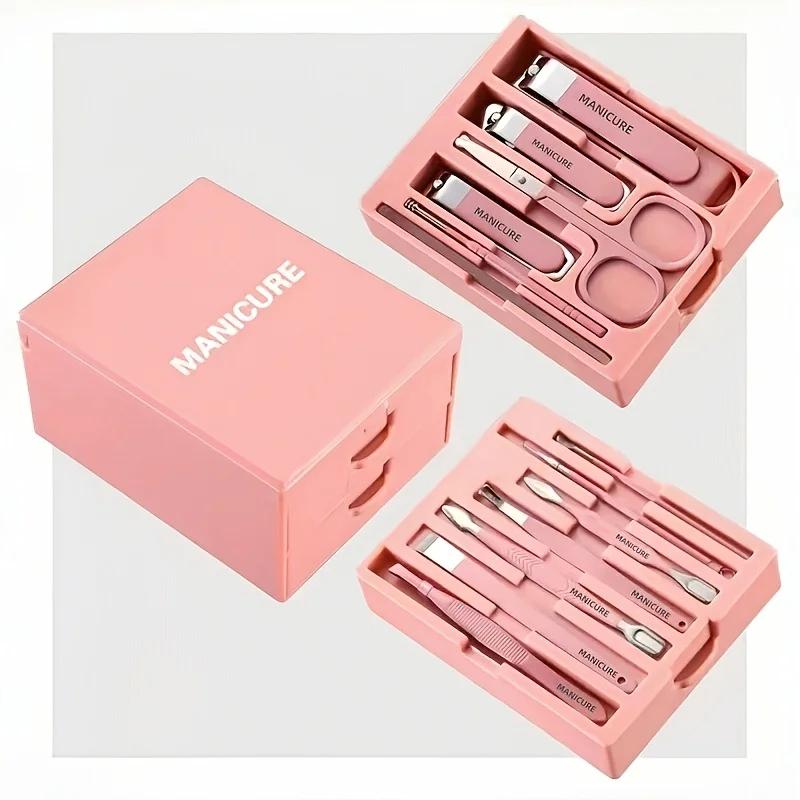 Xiaomi 13pcs Pink Nail Care & Beauty Set with Mirror Nail Clippers Eyebrow Scissors Suitable for Manicure Pedicure Portable Case