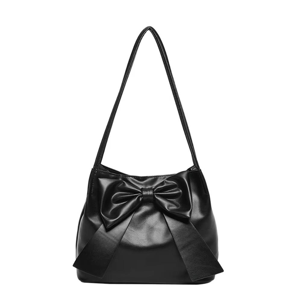 Bucket Bag PU Bow Shoulder Bag Solid Color Fashion Underarm Bag Simple INS Tote Bag  Children