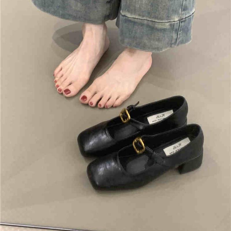 Весна Осень Туфли-лодочки с квадратным носком Женские Уличный стиль Толстый каблук Обувь — фото 8