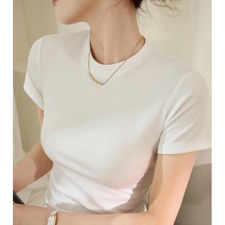 Summer 2024 New Women Slimming High-end T-shirt Tight-fitting Versatile Short-sleeved Top Bottoming Shirt