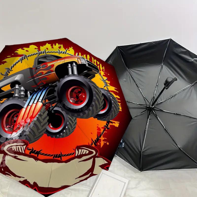1pc Monster Truck Adventure Umbrella with Plastic Handle,Suitable for All Seasons Home Travel Outdoor UmbrellaDD622