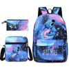 Conjunto de Mochila Escolar Lilo & Stitch 3 Peças Céu Estrelado Azul 45*13*32cm Mochila Infantil Impermeável Durável