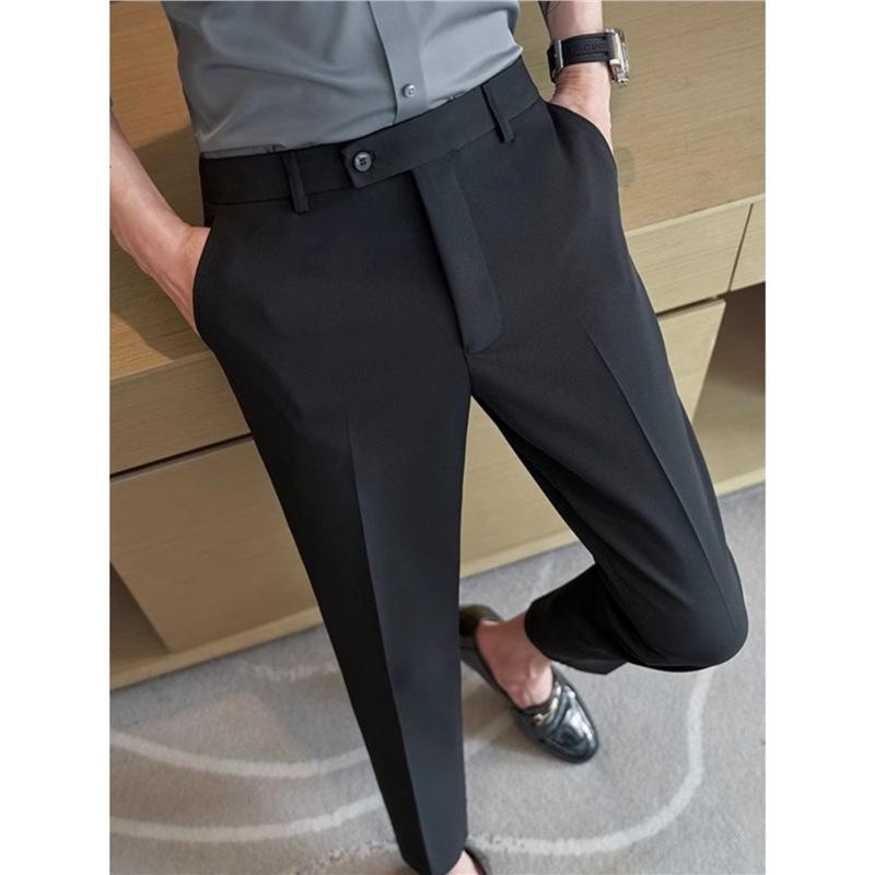 Trend drape casual pants men's anti-wrinkle ice silk black and white nine-point pants slim and thin fashionable versatile pants