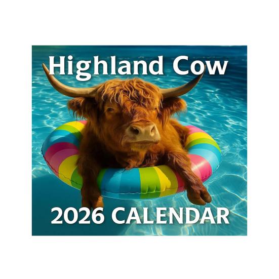 2026 Highland Cow Wall Calendar Scottish Highland Cattle 12 Monthly Planner