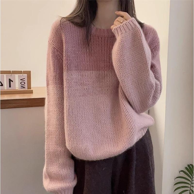 Lazy wind gradually change striped pullover knitted sweater women's autumn and winter new soft waxy loose fashion warm sweater