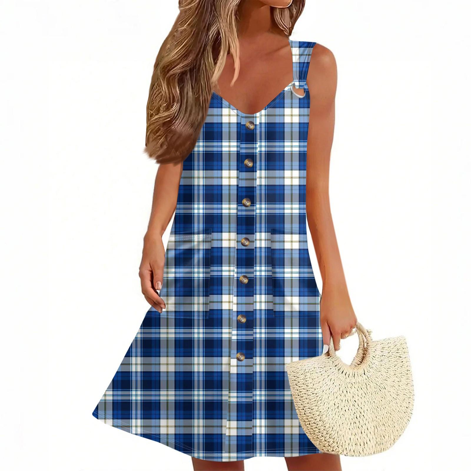 

Женское летнее платье с карманом, без рукавов, сарафан с сетчатым принтом L синий