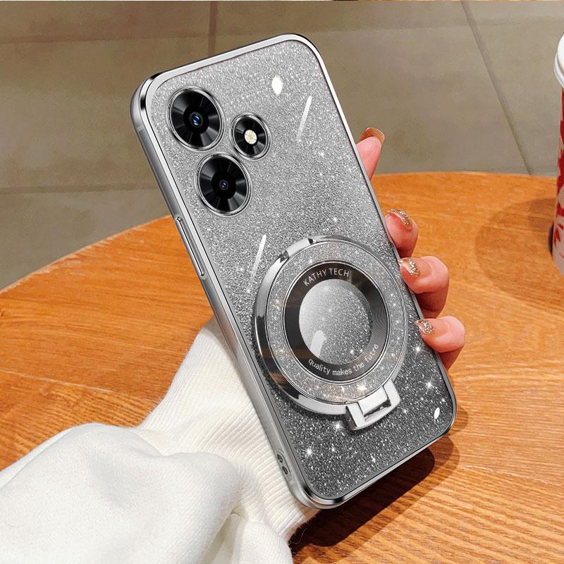 

Кольцо-держатель, съемная блестящая наклейка, хромированный чехол из ТПУ с подставкой для Infinix HOT 40 30 Play 30I For Infinix HOT 40 серый