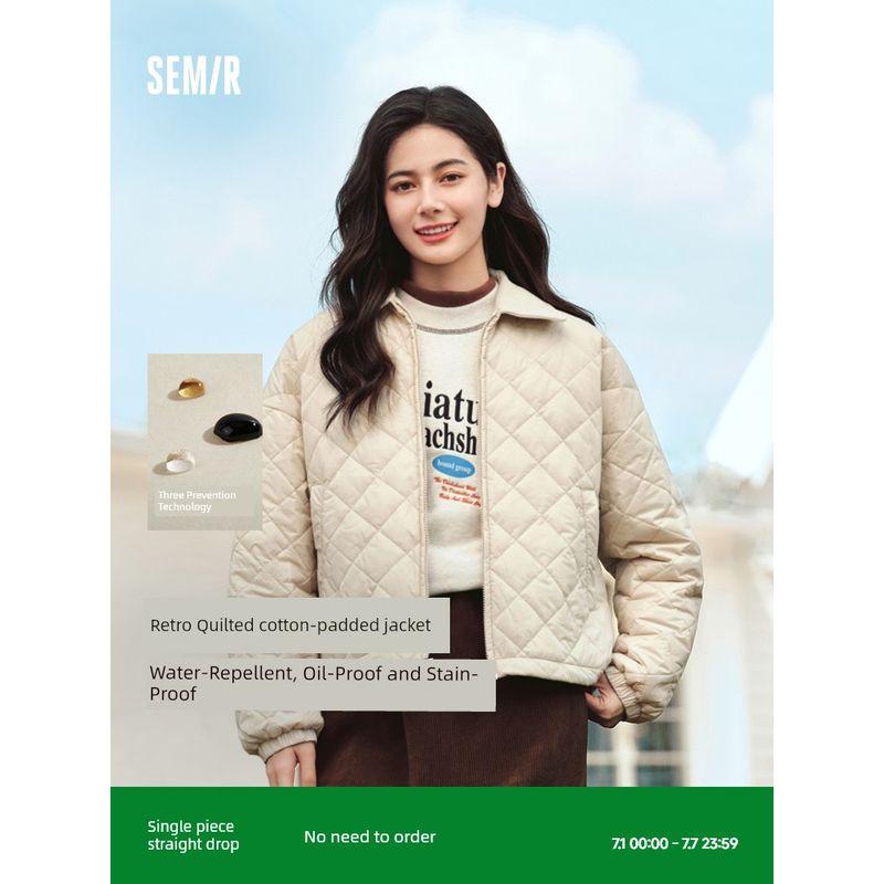 

Senma Cotton-Padded Jacket Women s Corduroy Lapel Diamond Lattice Retro Fashion 2024 Winter New Arrival Three-Proof Loose Lightweight Cotton Coat Ash card 50522 160/84A/M