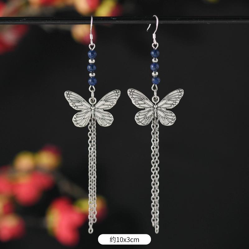 

Серьги-кисточки с бабочками, нишевый дизайн, высокое чувство стиля, длинные серьги, темпераментные женские серьги цинпао в античном стиле