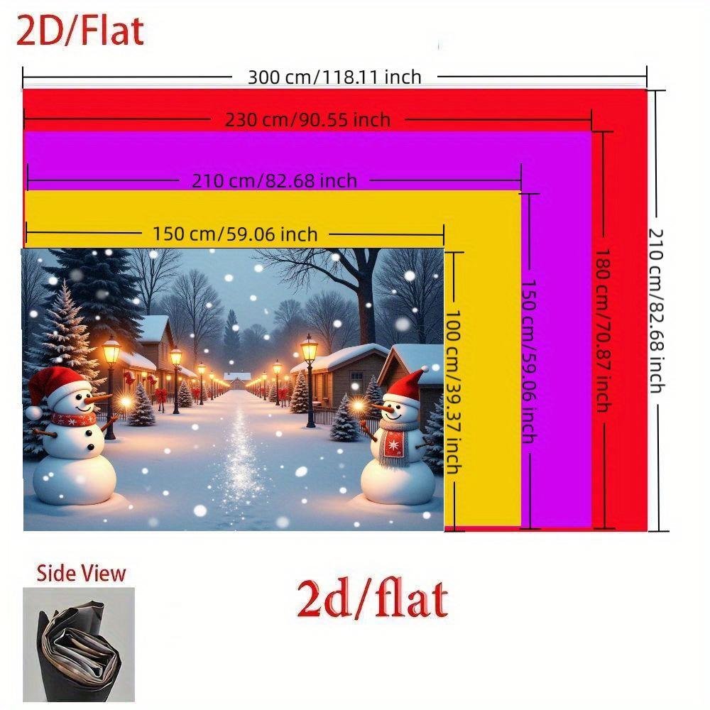 2D Flat 1 Piece of Charming Christmas Snowy Landscape Banner with Cute Snowman, Decorated Fir Tree, Merry Christmas