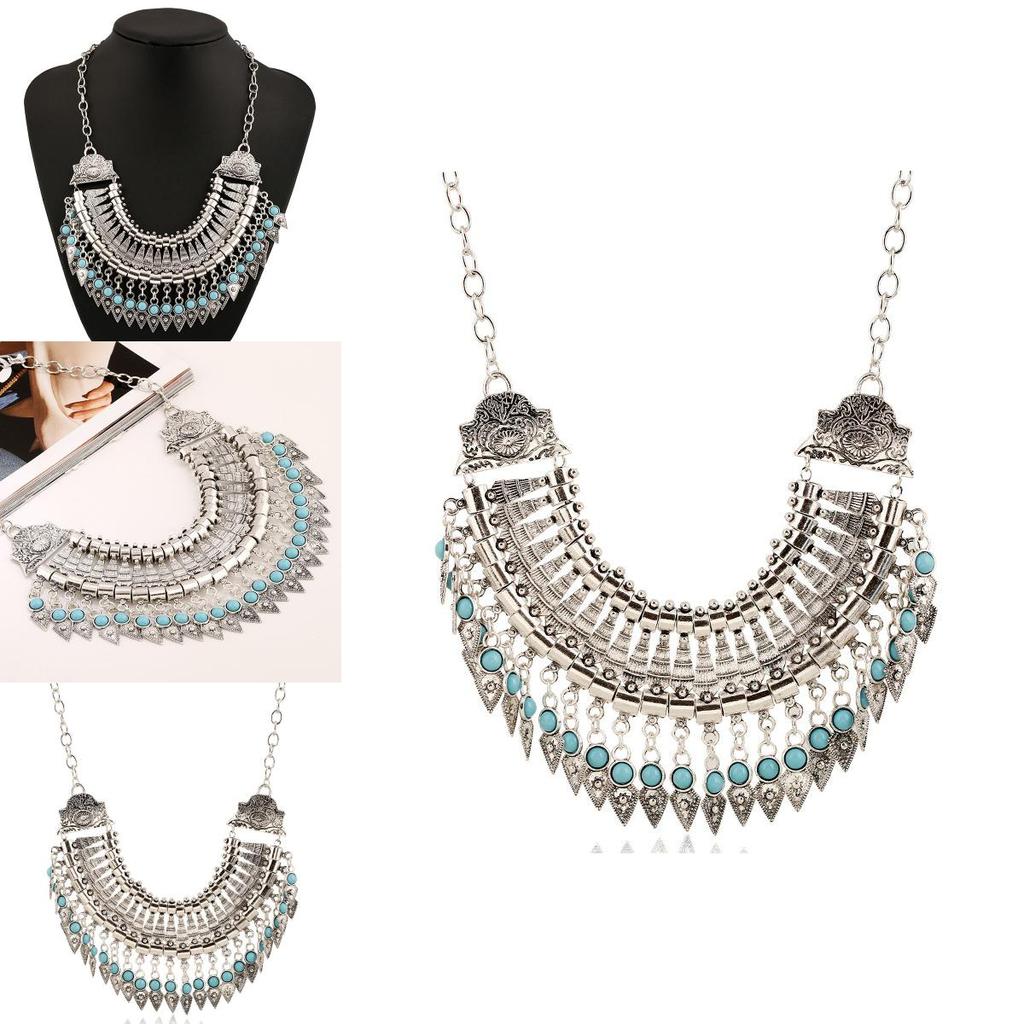 Simulation Style Ethnic Gemstone Decoration Tassel Design Necklace Women