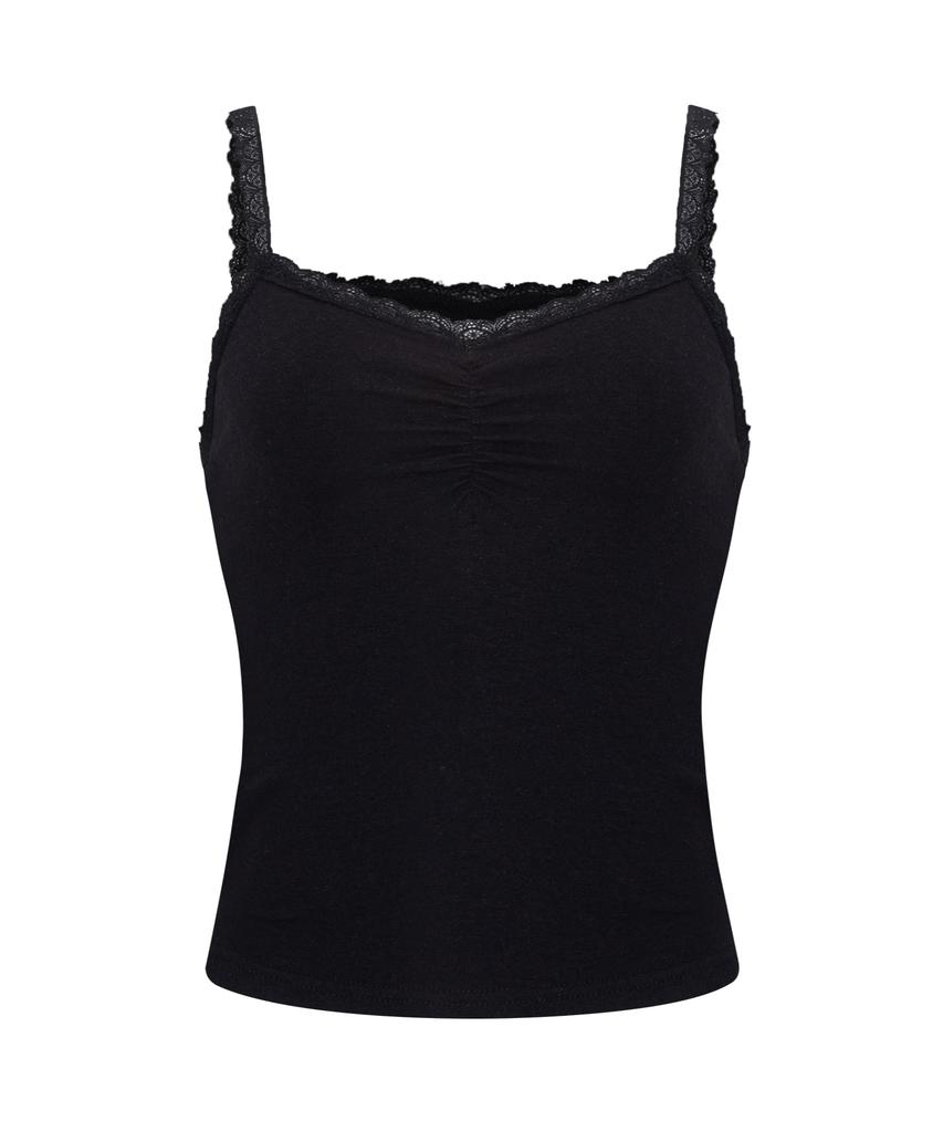 Peullijeunopallou Meli Lace Shirring Sleeveless Top (Black)
