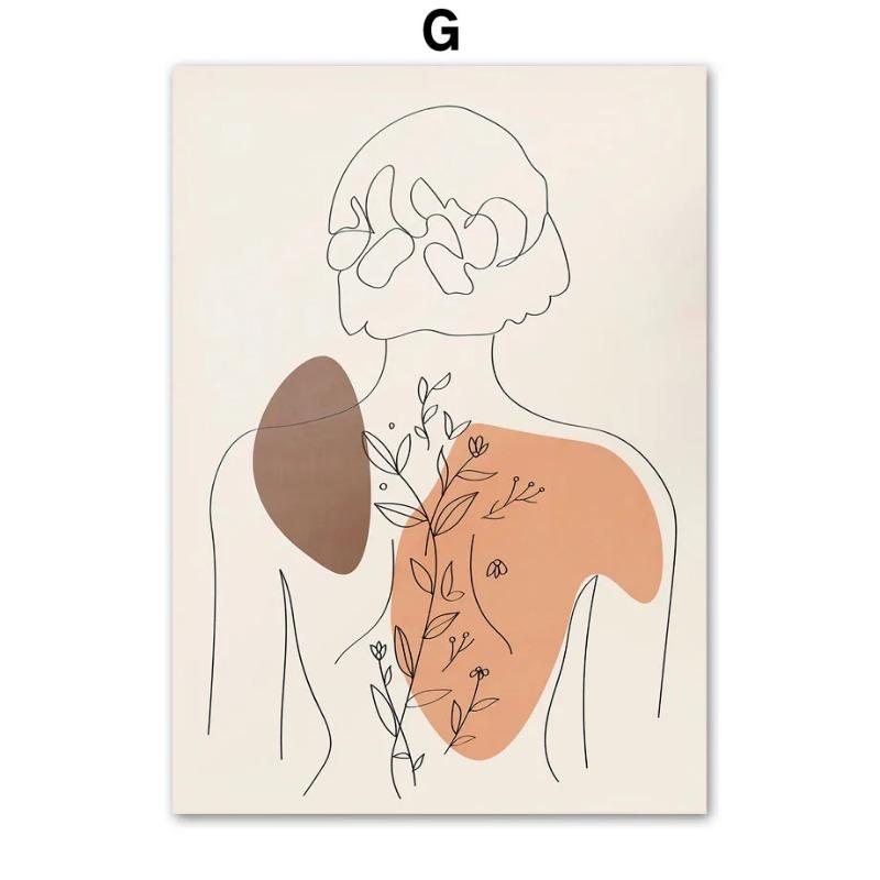 Boho Abstract Wall Art Canvas Painting Sun Moon Flower Line Girl Face Posters And Prints Wall Mural Pictures Living Room Decor