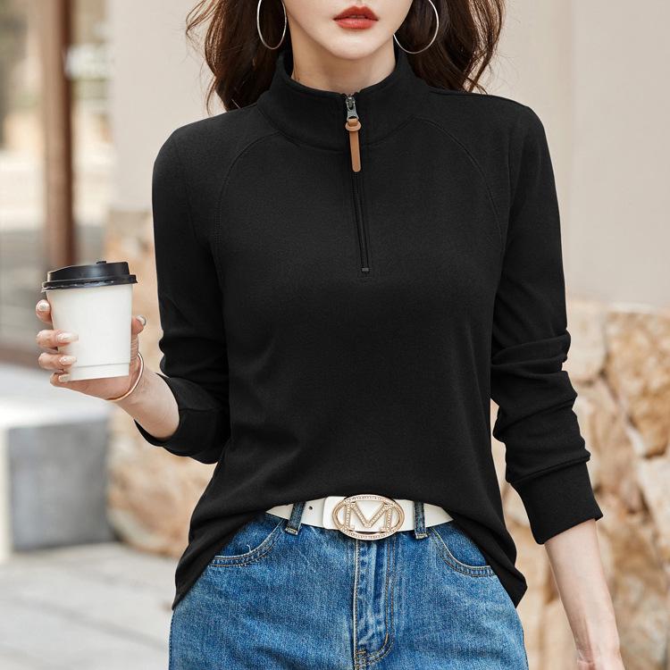 Women's Stand-Up Collar German Velvet T-Shirt: Autumn/Winter 2025, Long Sleeve, Casual Warm Base Layer Top.