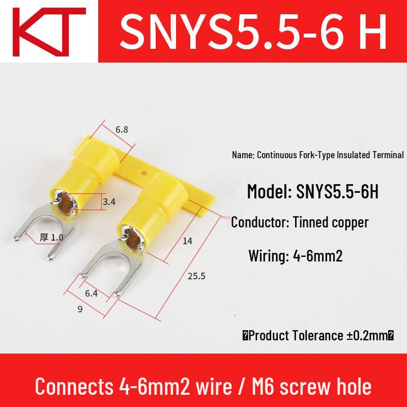 KT Keshitong Nylon Fork Terminal SNY1.25/2/3.5/5.5 with Copper Nose - National Standard Cold-Pressed Terminal