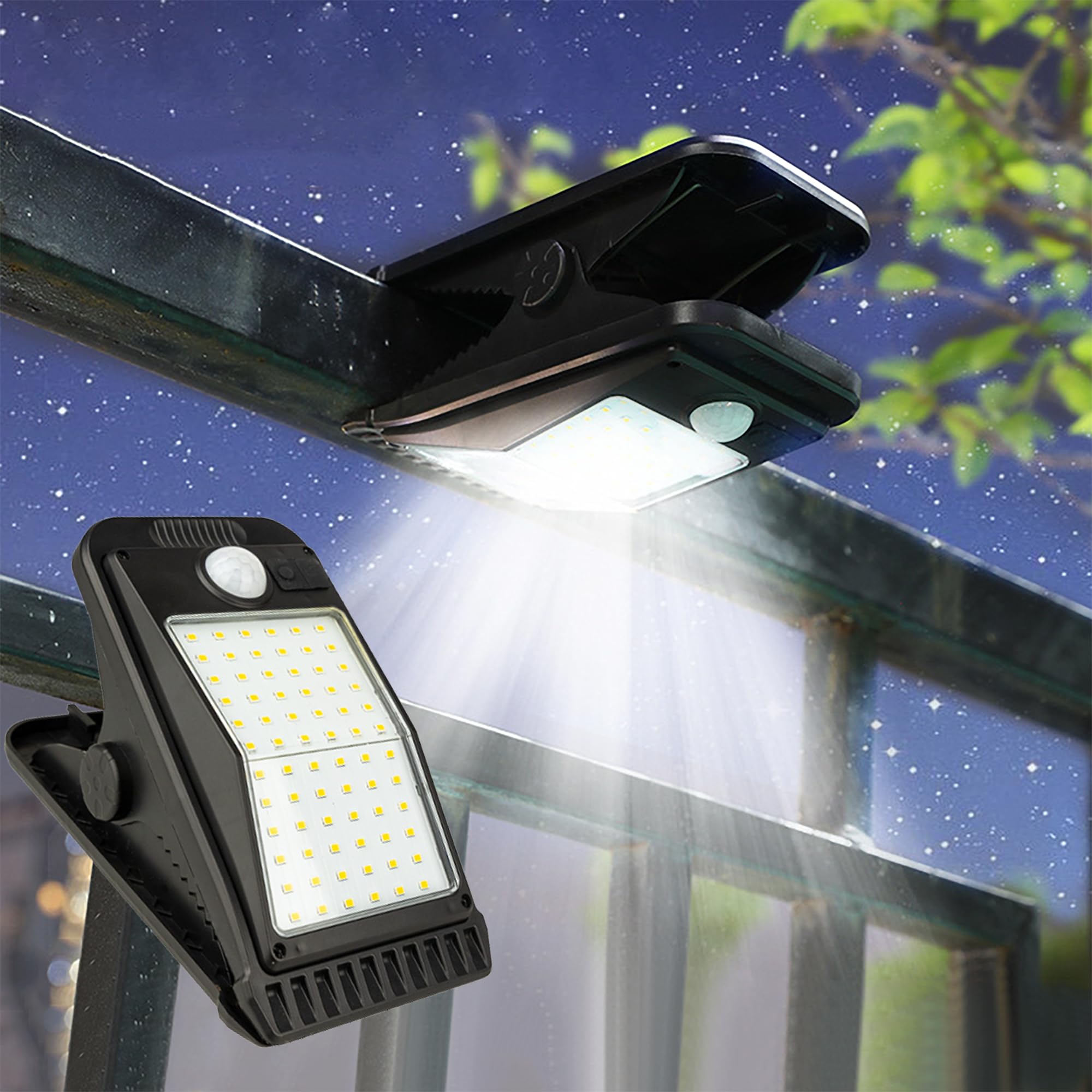 

Saiveina Outdoor Solar Sensor Light with Motion Solar Solar USB 3000mAh Garden Motion Sensor Clip LED Light with 4 Auto Night Parking Daylight White