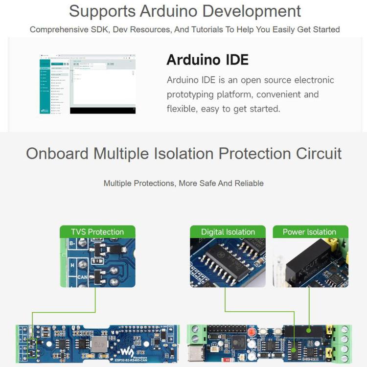 WAVESHARE ESP32-S3 Control Board With RS485 And CAN Communication Interfaces, Supports Wi-Fi / Bluetooth, Built-In Multiple Protection Circuits