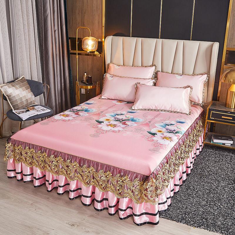 Luxuriöse waschbare, eisweiche Bettwäsche, Spitzen-Bettrock, Stickerei, malerische Tagesdecken, Queen-Size-Bett, zusammenklappbare Kühlmatte