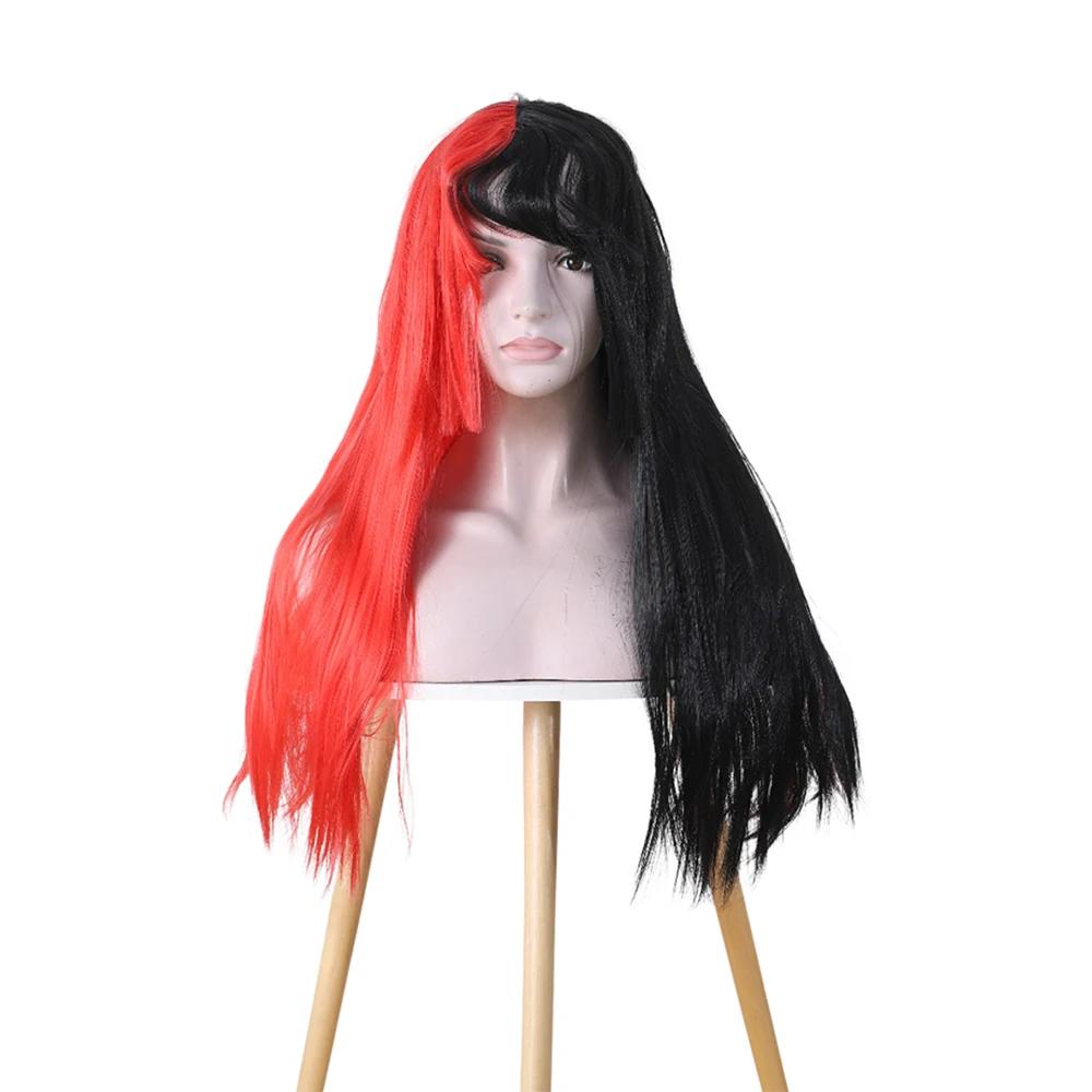 Long Straight Cosplay Synthetic Wig Women Costume Party Black pink Ombre Heat Resistant Synthetic Hair WigsPrincess cuts bangs