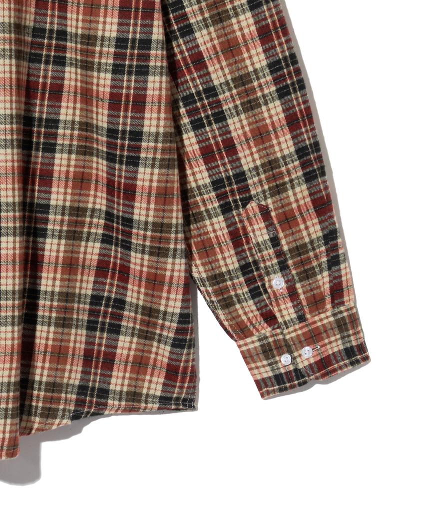 STANDARDERROR 87-Stan134 Soft Misty Oversized Pocket Long Sleeve Check Shirt Red