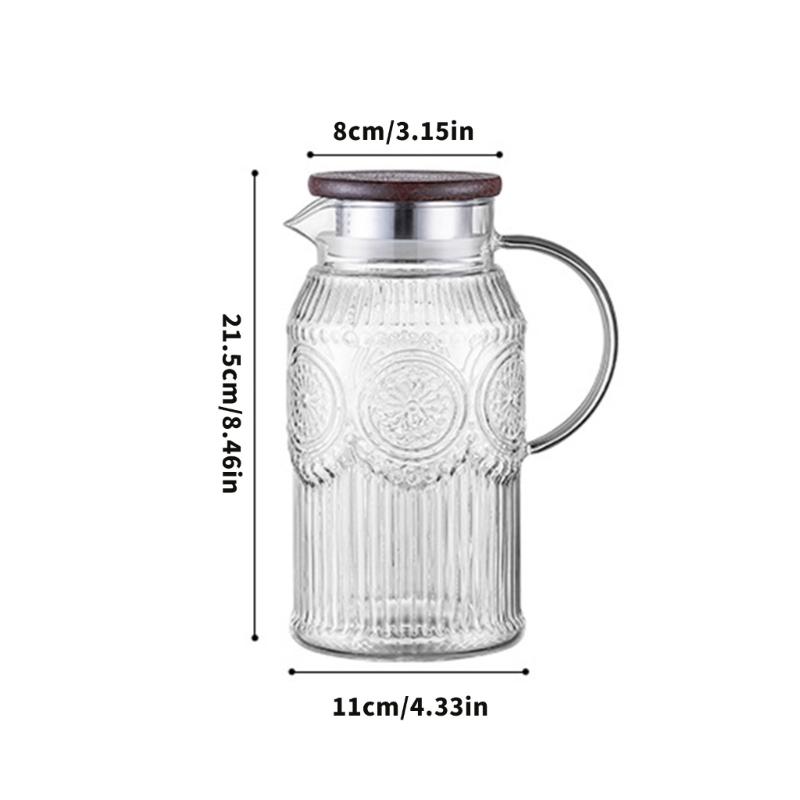 Easy to Cleaning Glass Water Pitcher with Retro Sun Pattern Lid Large Capacity for Family Gatherings and Homes Kitchen Use