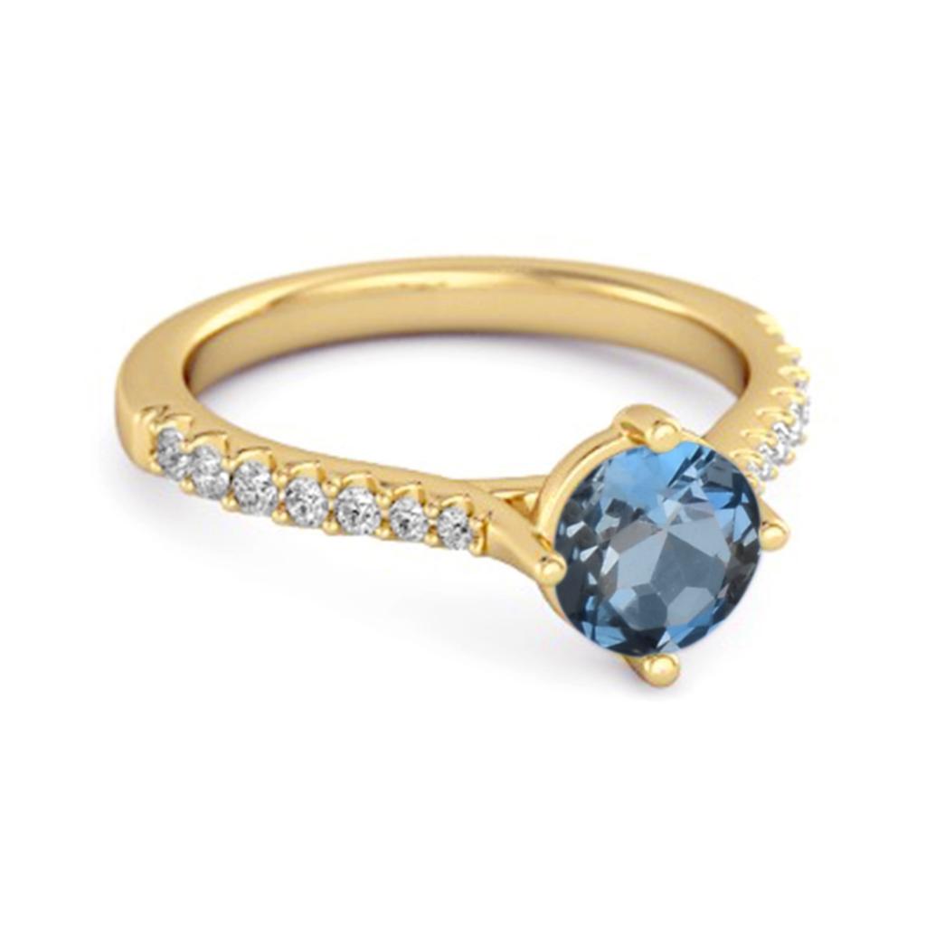 London Blue Topaz Classic Pave Solitaire Ring - 925 Sterling Silver Gold Vermeil