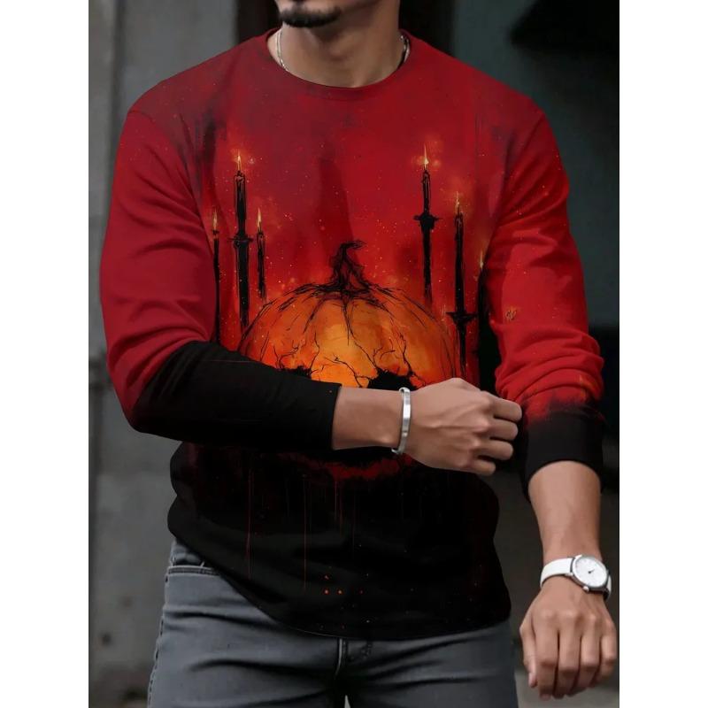 Fall Men's 3D Printed Crew Neck Long Sleeve T-Shirt Halloween Dress Up