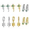 S925 Silver Fashion Origami Crane Snake Earrings Thick Zircon Cross Ear Studs DIY Gift for Women