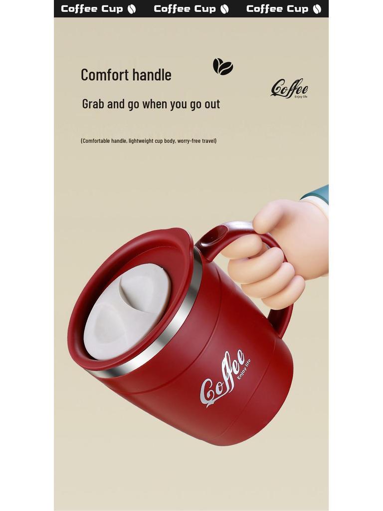 304 Stainless Steel Insulated Coffee Mug with Lid and Anti-Scald Handle - Stylish Office Cup