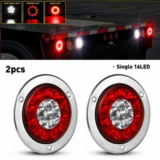 Pair LED Truck Round RV Trailer Tail Light Rear Stop Running Brake Reverse Lamps