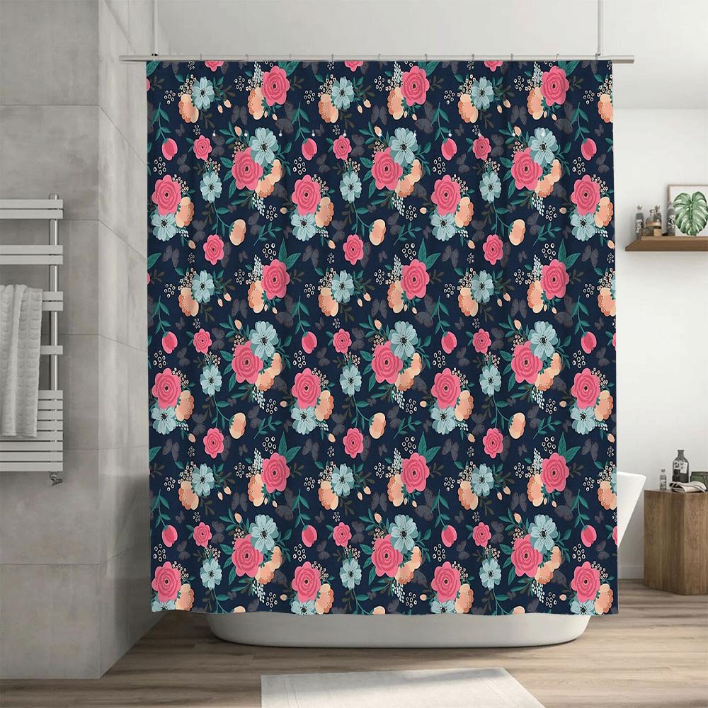 Floral Shower Curtain Botanical Flower Pattern Bathroom Decor Vintage Rustic Farmhouse Washable Fabric Backdrop