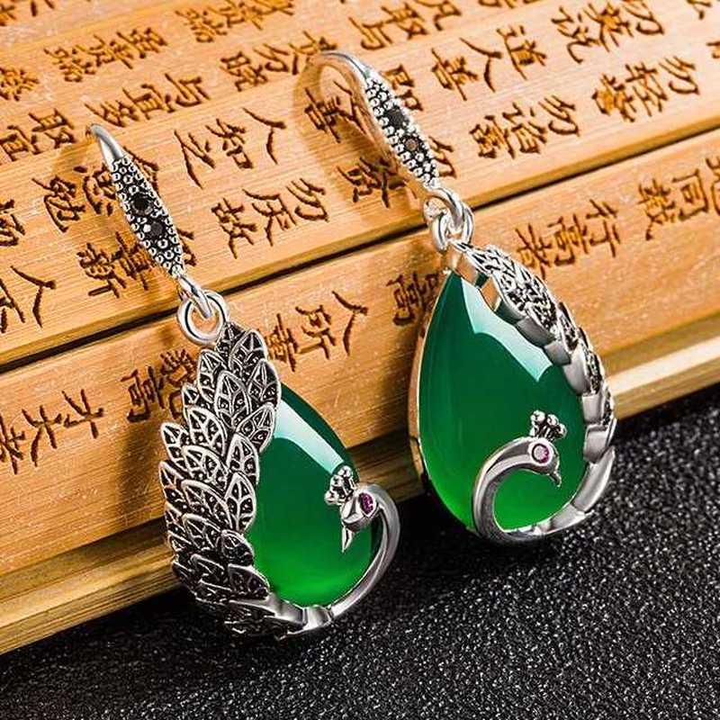 Sace Gems Orecchini in agata verde pavone stile nazionale da donna in corindone rosso calcedonio verde pavone orecchini stile palazzo gioielli retrò