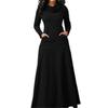 Ladies Style Autumn and Winter Solid Color Stitching Pocket Bib and Big Swing Long Dress EMA