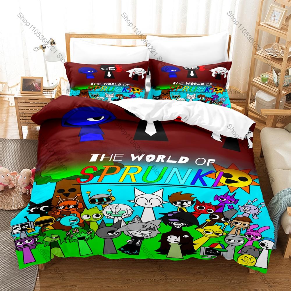 S-Sprunki 3PCS Bedding Set, Duvet Cover + 2 Pillowcases, Colorful Music Game Print Soft Microfiber for Gamers Fans Decor