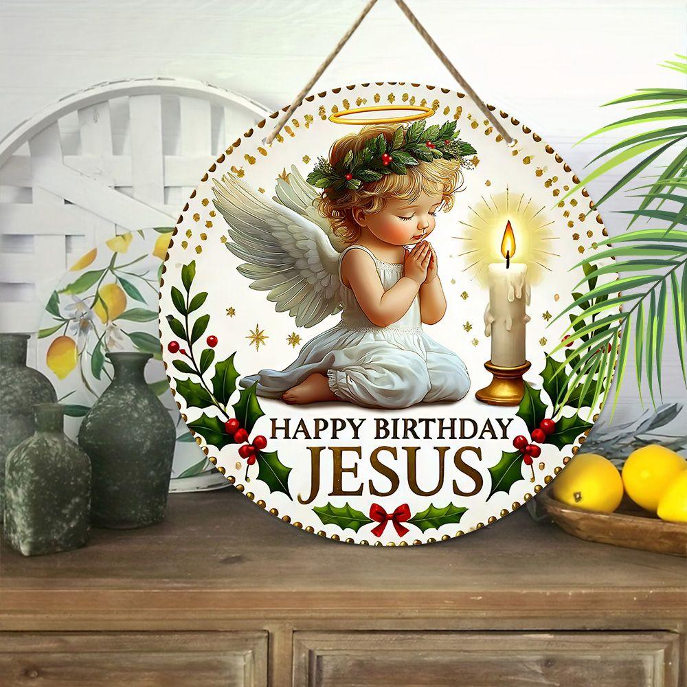 The pendant pattern is an angel with a garland, decoration of home walls or doors, 2d flat wooden, Christmas decoration, gifts for friends and family