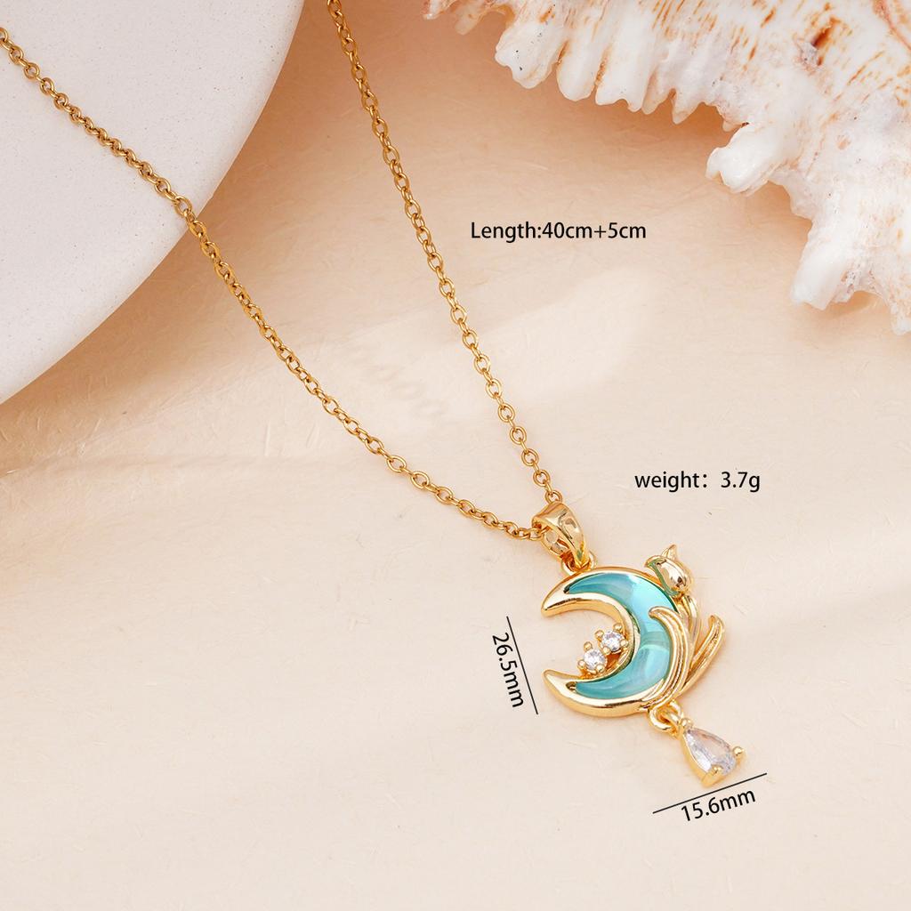 Sweet Colorful Resin Moon Zircon Tassel Pendant Necklace Stainless Steel Chain Cute Moon Jewelry Gifts for Women Teen Girls