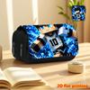 Aqua Blue Soccer Boy 2D Printed Double-Layer Flip-Top Black Pencil Case - Back-to-School Essential Pencil Box, Daily Multi-Functional Makeup Bag, Larg