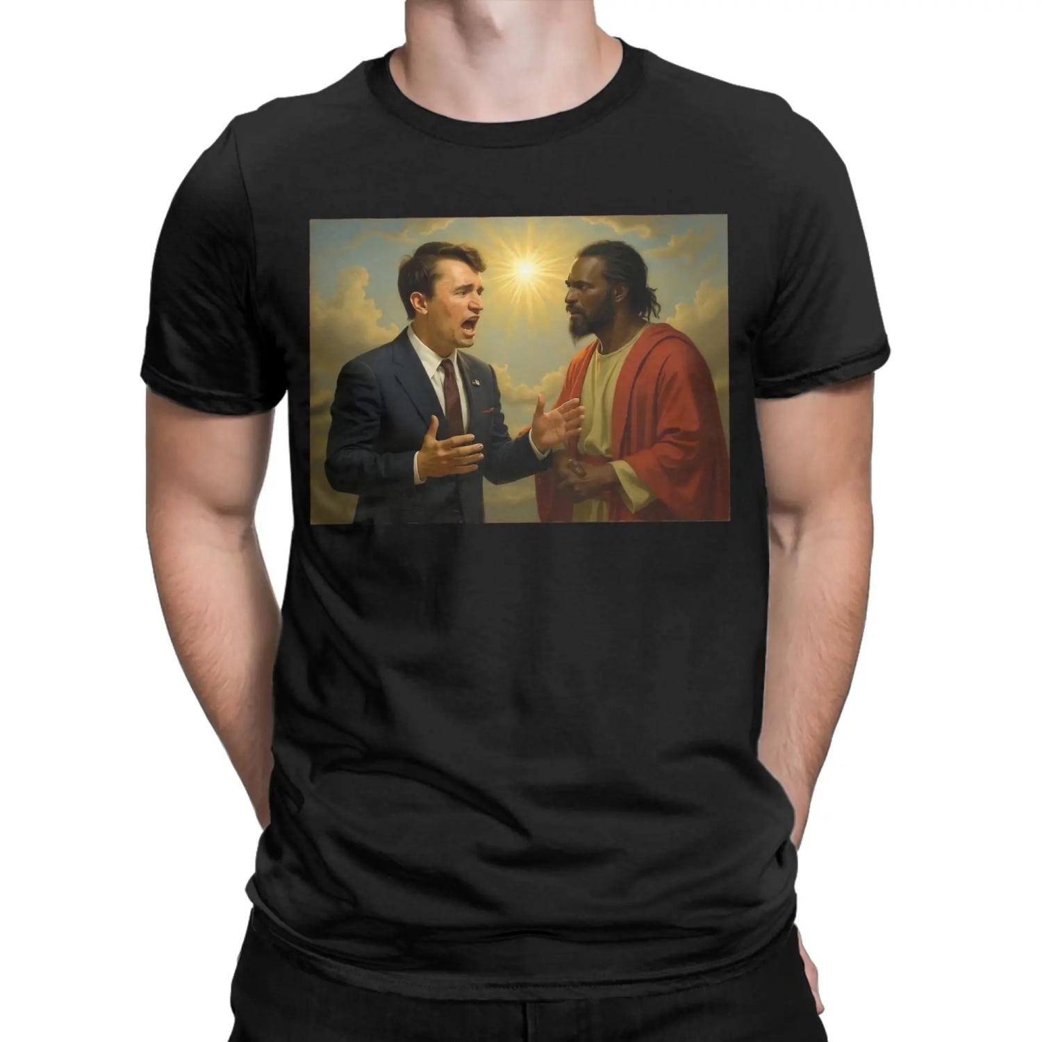 

Charlie Kirk Explaining Point Of View To Black Jesus in Heaven Men T Shirts Vintage Tees Short Sleeve T-Shirts Cotton Clothing S чёрный