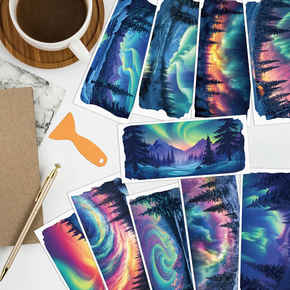 PVC DIY Heat Transfer Paper for UV Sublimation Cup Aurora Borealis 110x240mm 10 style 1pc/style 10pcs/set