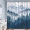 Misty Forest Shower Curtains Pine Trees Mountain Plant Birds Blue Abstract Art Landscape Polyester Fabric Bathroom Curtain Decor