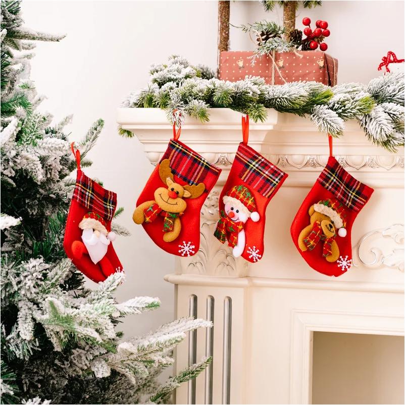 Merry Christmas Socks Christmas Tree Ornaments Sack Xmas Gift Candy Bag Cute Fabrics with Multiple Styles To Choose From