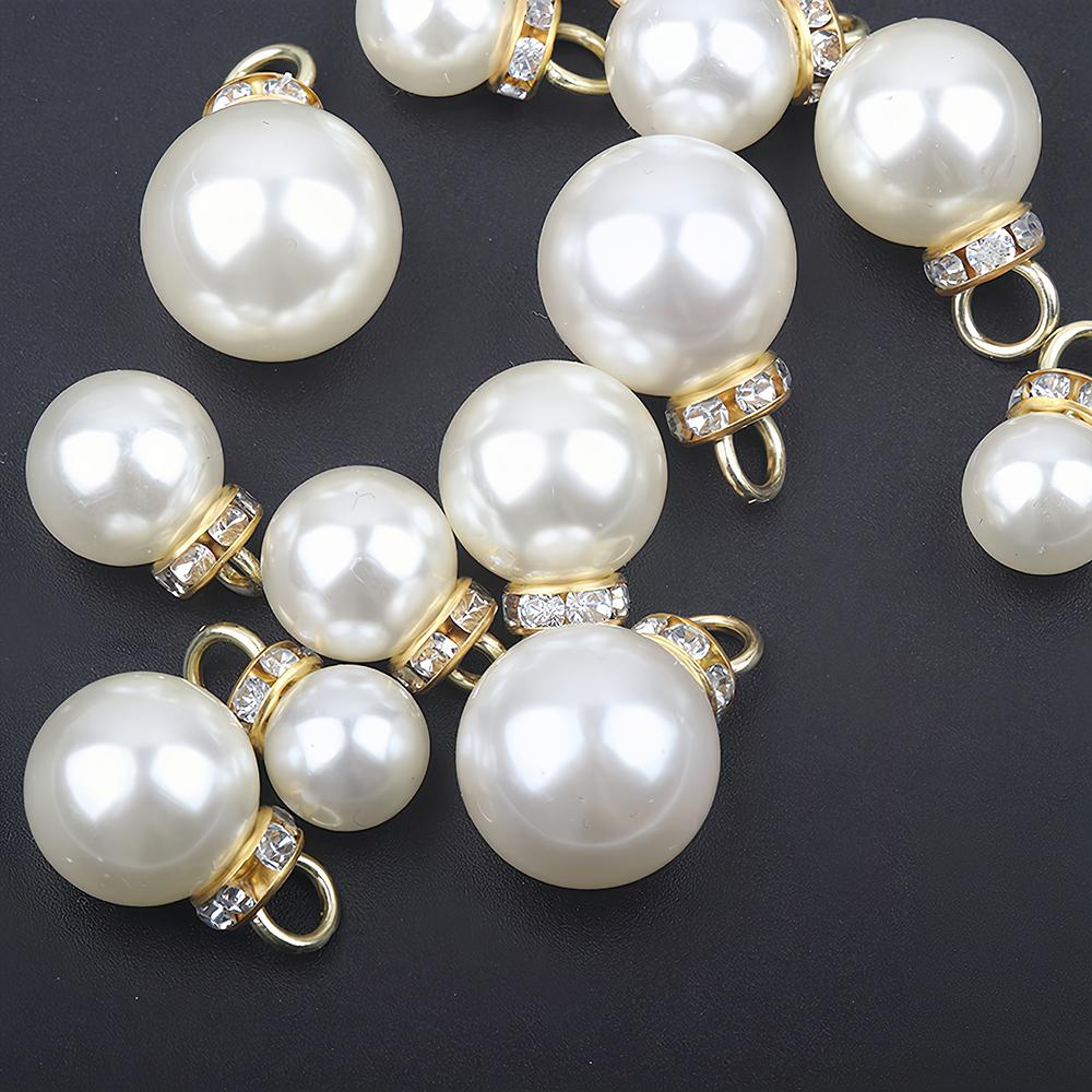 10pcs Inlaid Rhinestone Imitation Pearl Beads Pendant Accessories for Necklace Clothes Earring Charm Bracelet DIY Jewelry Making