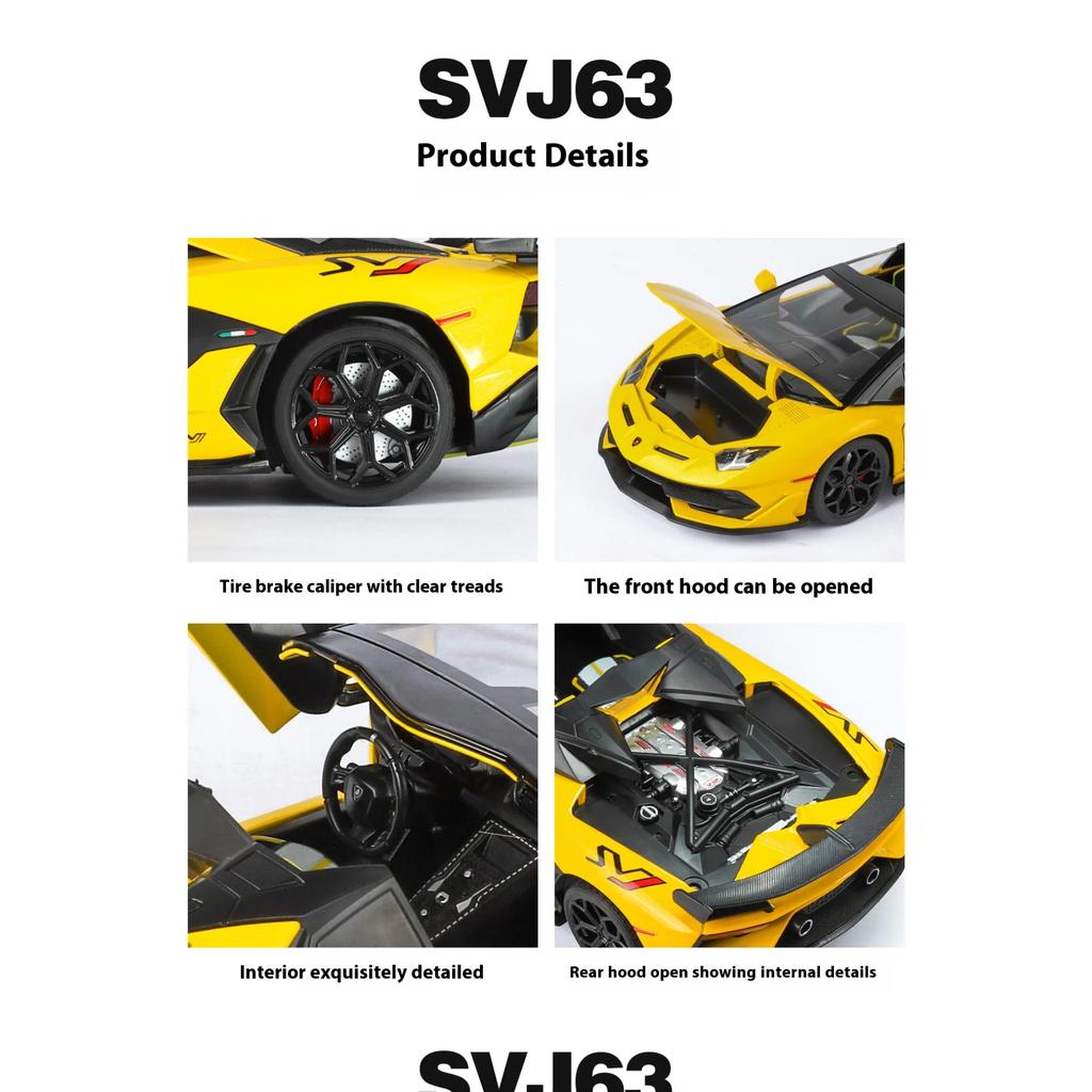Large 1/18 Lamborghini Aventador SVJ Supercar Model Simulation Interior Details Adult Collection Ornaments Boy Gift Halloween Toys