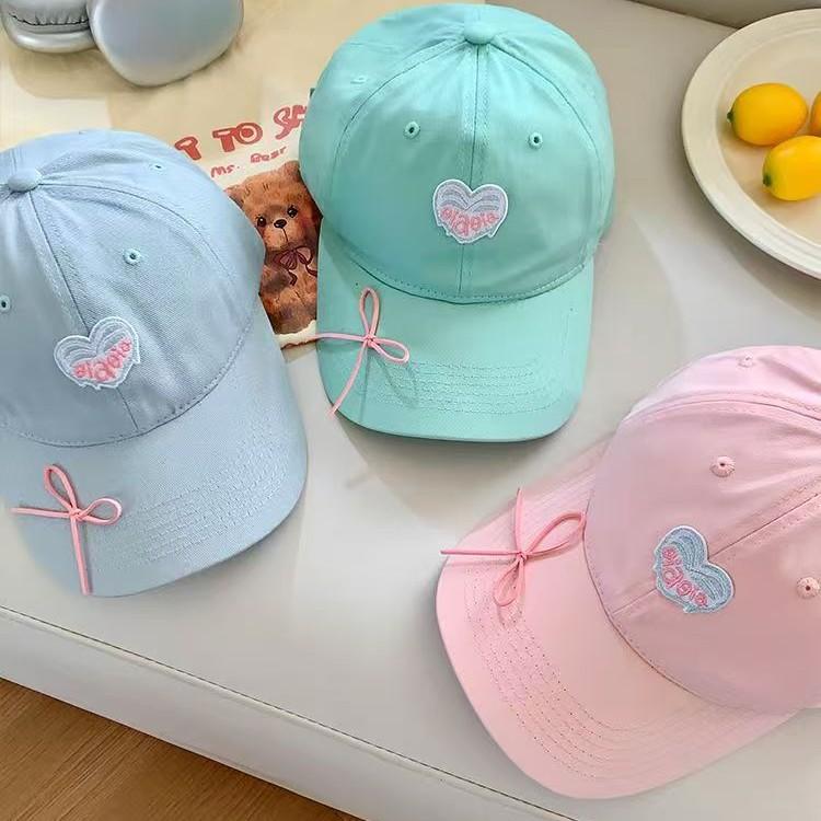Mint Mambo Love Bow Cap Women'S Wide Brim Summer Face Small Sunscreen Shade Green Baseball Hat