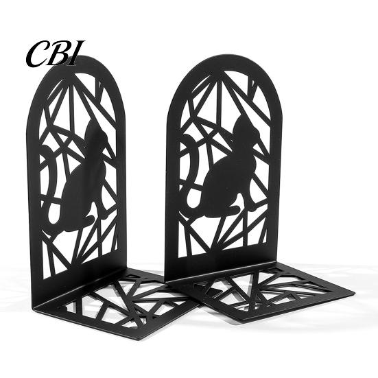 Hollow Metal Bookend 1 Pair Cat Bookends, Decorative Heavy Book Ends Stopper for Shelf, Non-Skid Black Home Office Desk