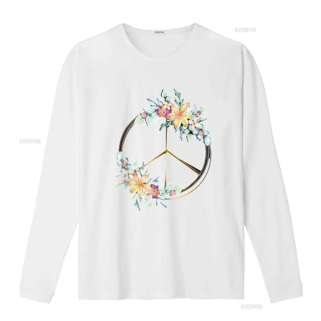 Floral Peace Sign Watercolor Bohemian Hippie Clothing Womens T Shirt Black 2X Large Vintage Washed Graphic Unisex Breathable